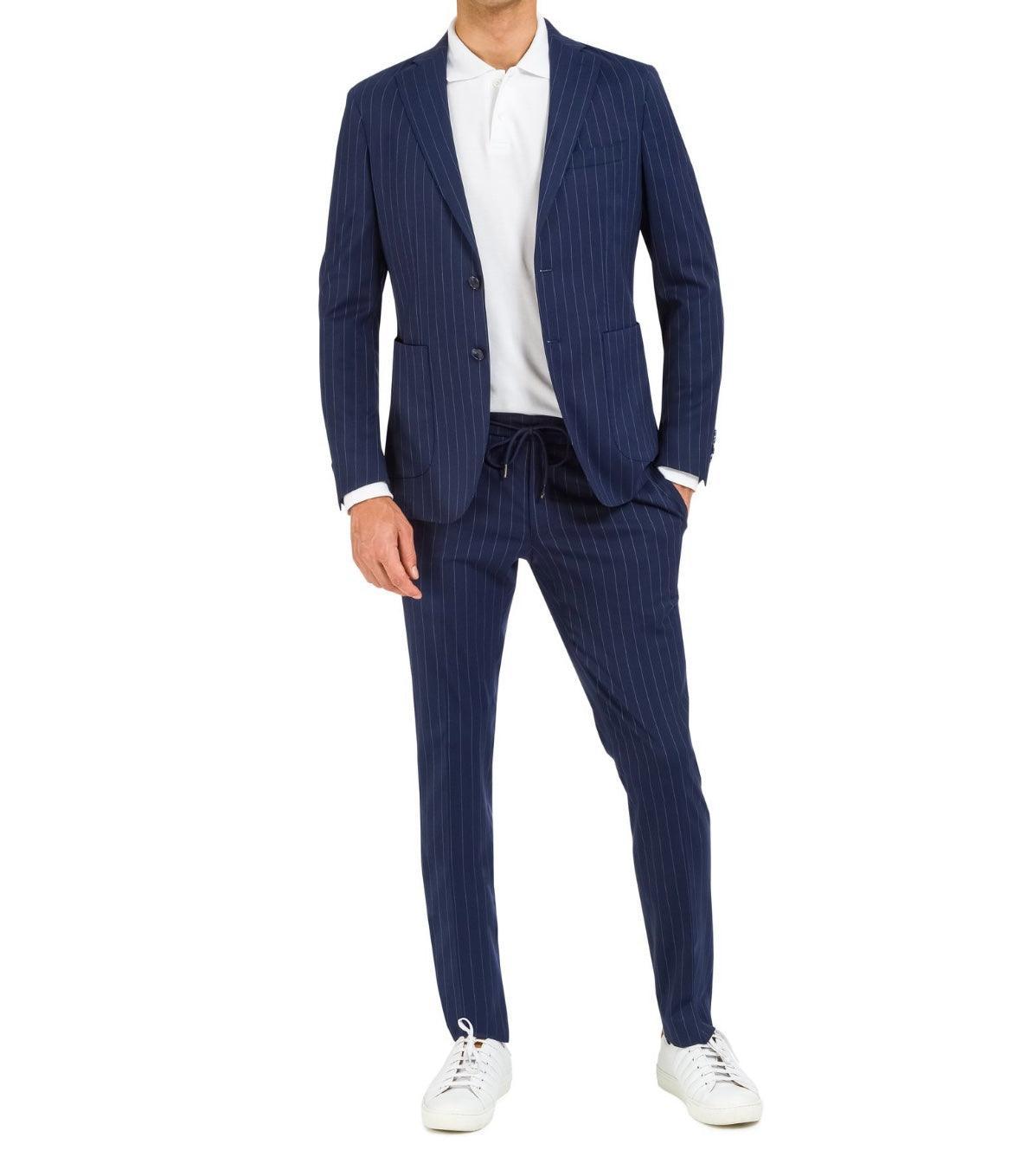SEMI BESPOKE Casual Stretch Suit | BLUE PINSTRIPES - MATHIEU CASTANIER MC