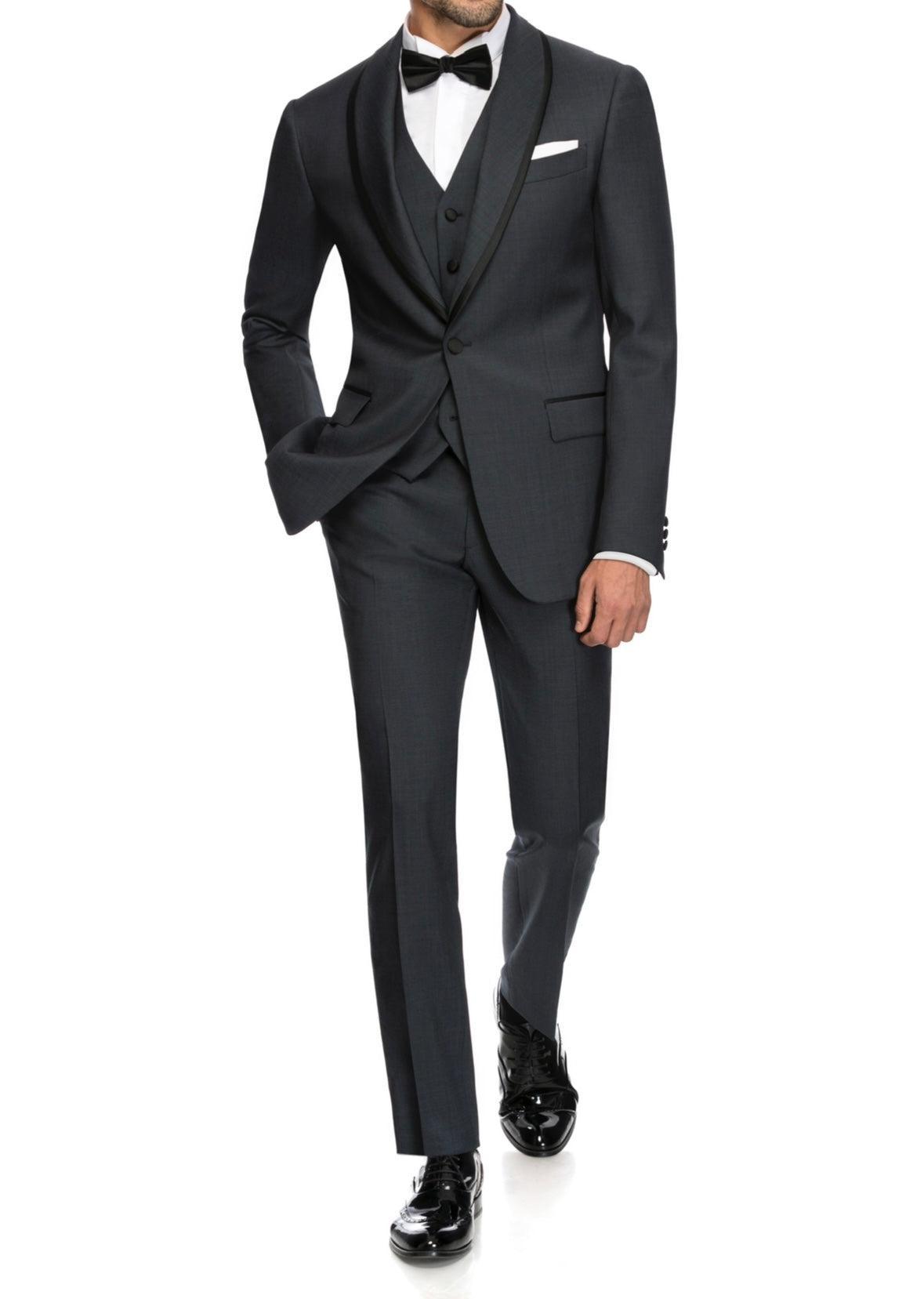 SEMI BESPOKE TUXEDO SUIT | SINGLE BREASTED CHARCOAL & BLACK SILK - MATHIEU CASTANIER MC