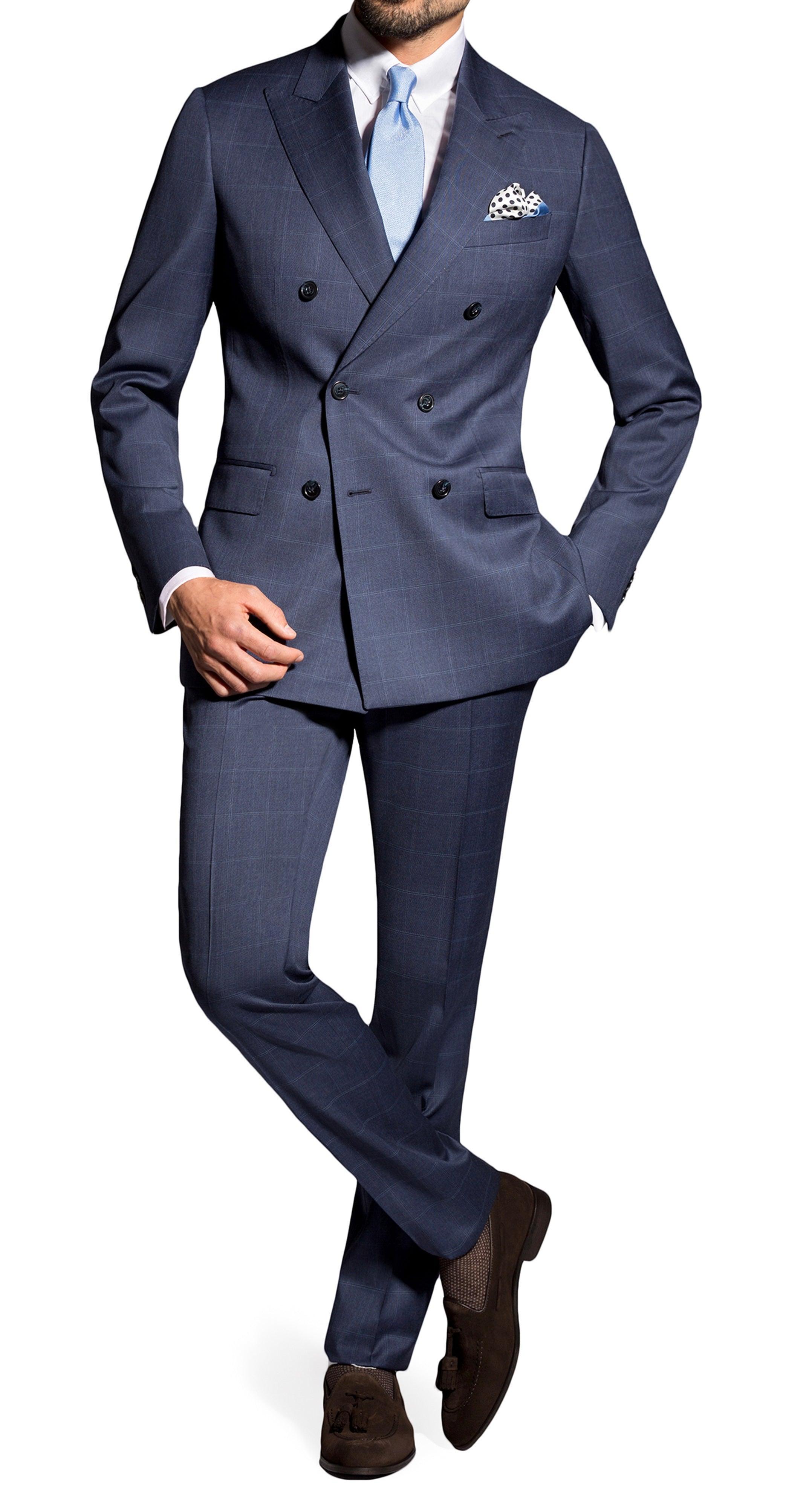 SEMI BESPOKE BUSINESS SUIT | DOUBLE BREASTED NAVY BLUE WINDOWPANE - MATHIEU CASTANIER MC