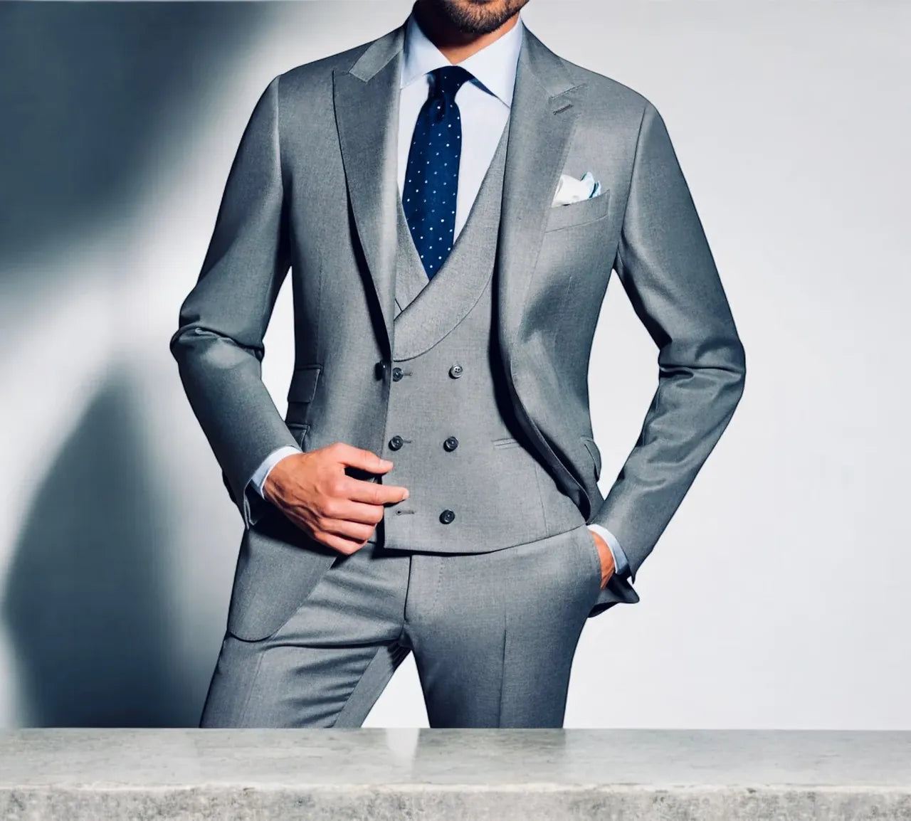 Bespoke three-piece suit by Mathieu Castanier
