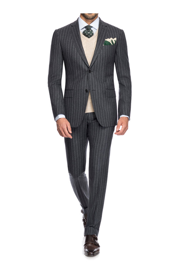 SEMI BESPOKE BUSINESS SUIT | SINGLE BREASTED | CHARCOAL GREY STRIPES