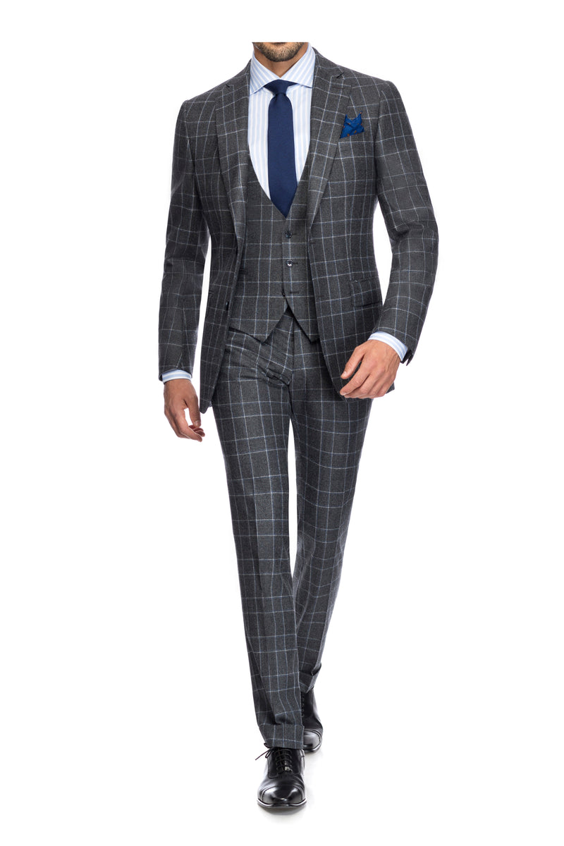 SEMI BESPOKE BUSINESS SUIT | SINGLE BREASTED | PRINCE OF WALES CHARCOAL GREY