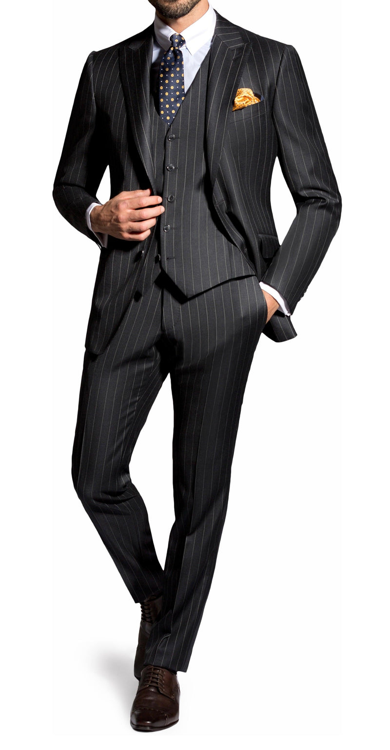 SEMI BESPOKE BUSINESS SUIT | SINGLE BREASTED DARK BLACK PINSTRIPES - MATHIEU CASTANIER MC