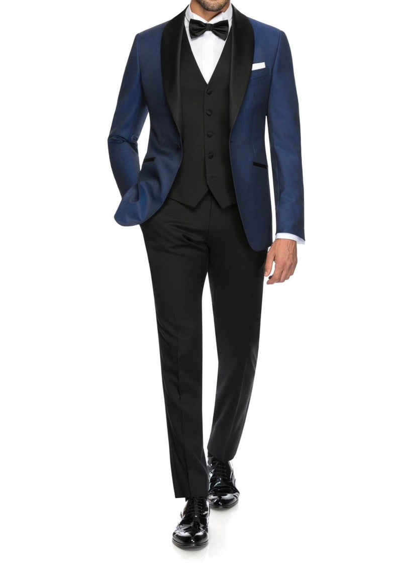 SEMI BESPOKE TUXEDO SUIT | SINGLE BREASTED ELECTRIC BLUE & BLACK - MATHIEU CASTANIER MC