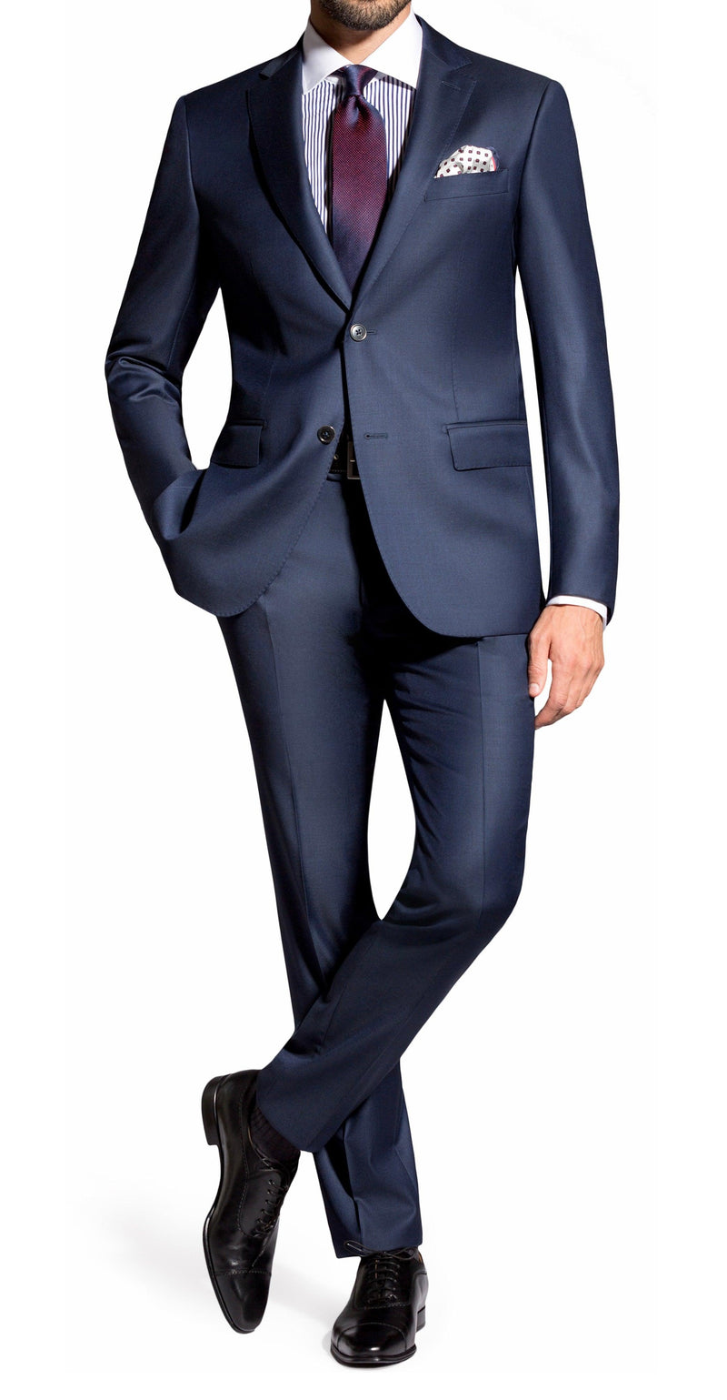 SEMI BESPOKE BUSINESS SUIT | SINGLE BREASTED DARK NAVY BLUE MOIRÉ - MATHIEU CASTANIER MC